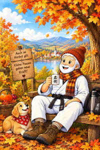 Herbstferien JuJutsuka unter einem Herbstbaum