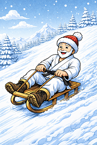 JuJutsuka auf einem Schlitten